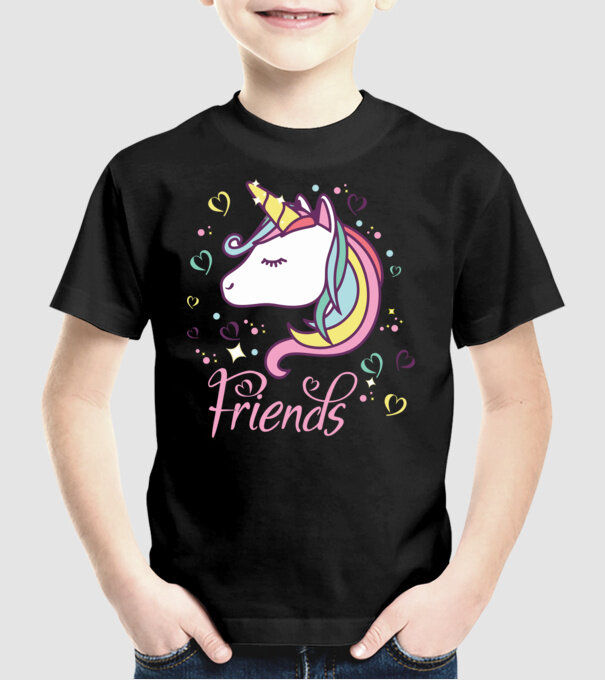 Unicorn Friend model negru pe tricou