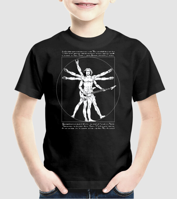 Vitruvius Guitar model negru pe tricou