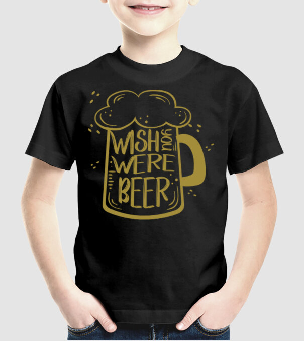 Wish u were beer model negru pe tricou