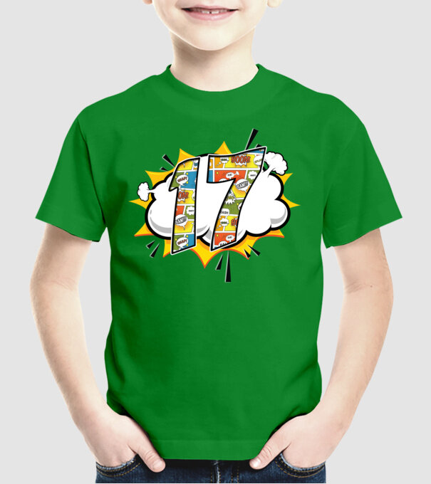Birthday Comic Number 17 model verde pe tricou