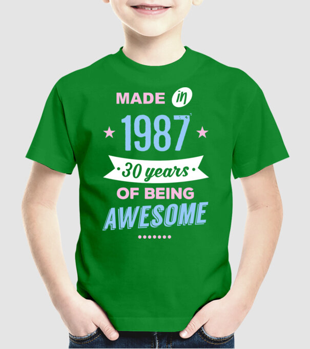 Made in - 1987 model verde pe tricou
