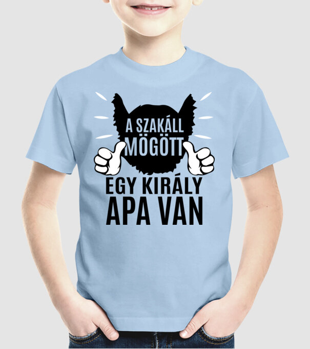 În spatele acestei bărbi se află un tată cool model albastru deschis pe tricou