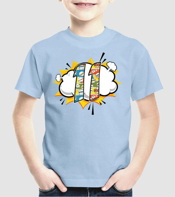 Birthday Comic Number 11 model albastru deschis pe tricou