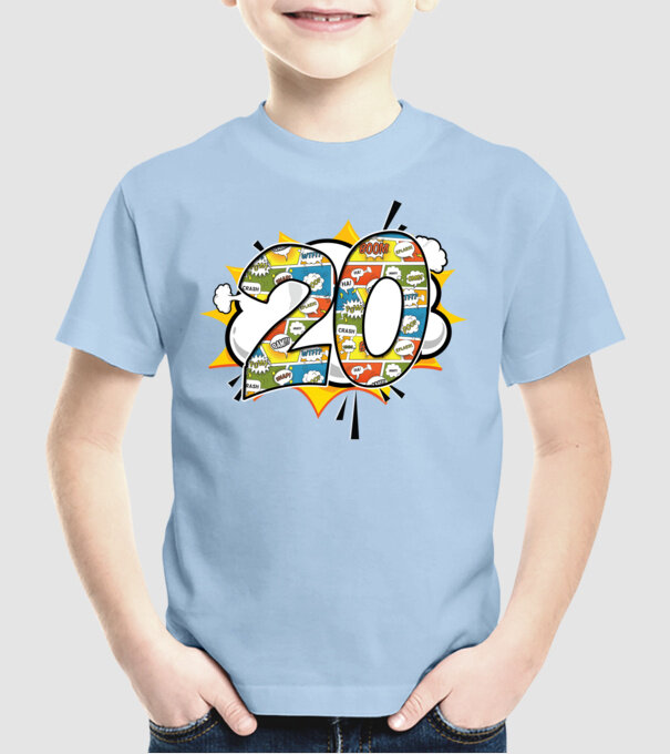Birthday Comic Number 20 model albastru deschis pe tricou