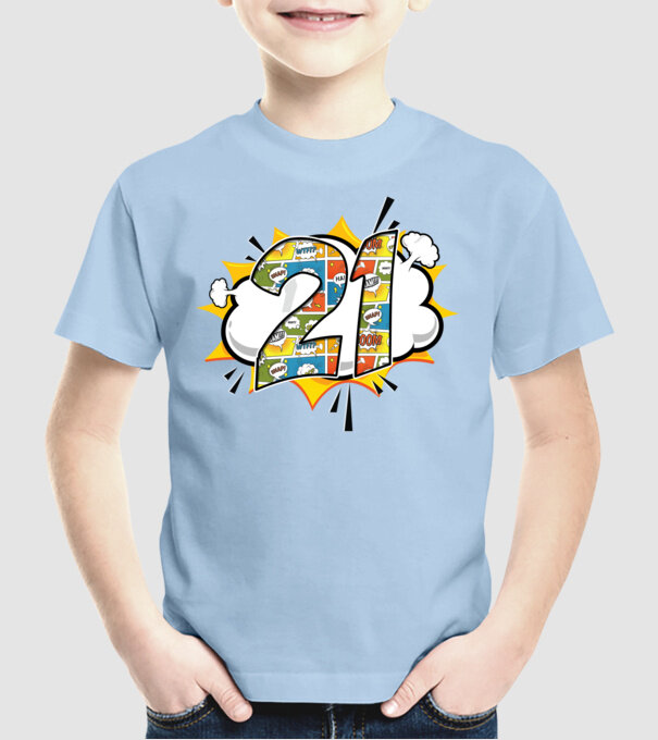Birthday Comic Number 21 model albastru deschis pe tricou