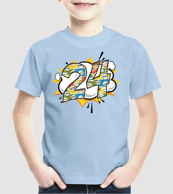 Birthday Comic Number 24 model albastru deschis pe tricou
