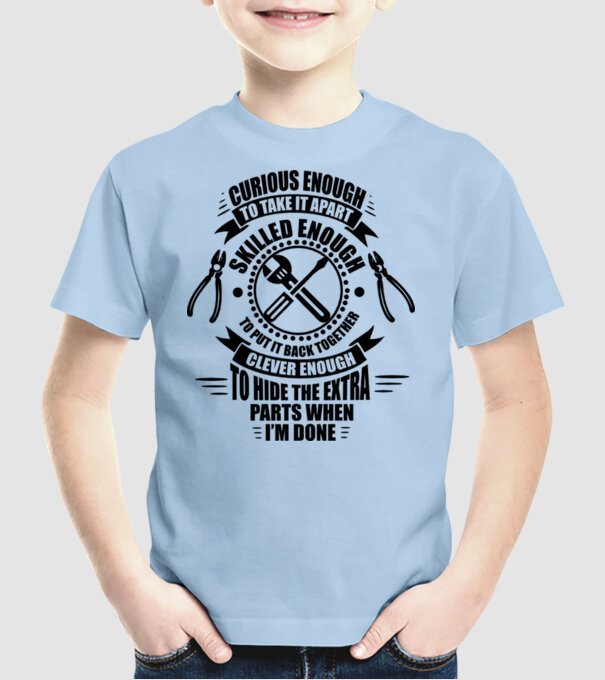 Curious enough to take apart model albastru deschis pe tricou