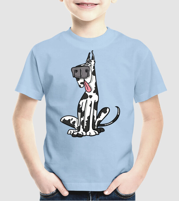 model albastru deschis pe tricou