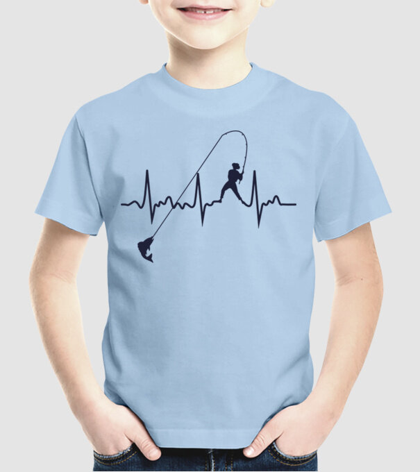 fishing heartbeat model albastru deschis pe tricou