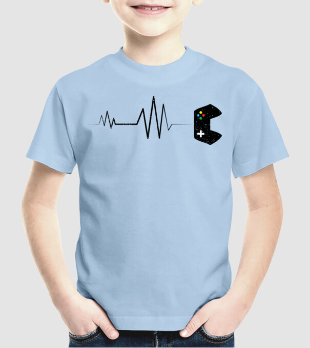 Gamer Ritm cardiac model albastru deschis pe tricou