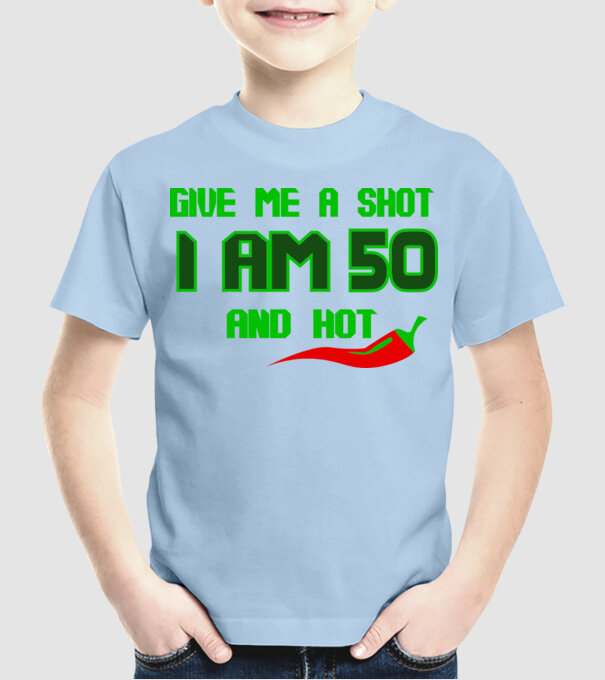 Give me a shot - 50 model albastru deschis pe tricou
