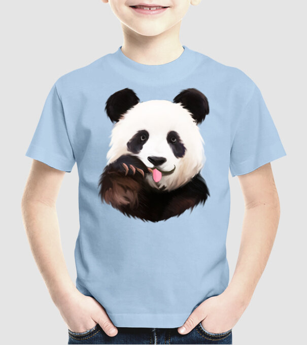 Panda face model albastru deschis pe tricou