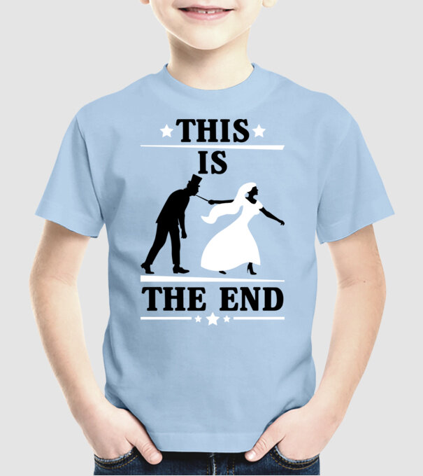 this is the end model albastru deschis pe tricou