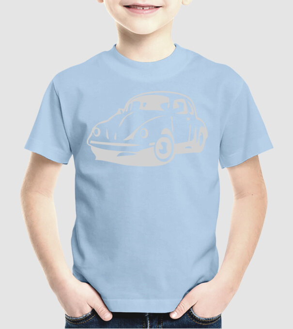 vw beetle model albastru deschis pe tricou