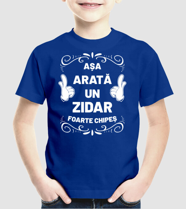 Așa arată un zidar foarte chipeș model albastru regal pe tricou