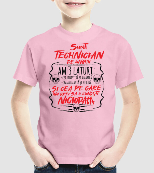 sunt tehnician de unghii am 3 laturi model roz deschis pe tricou