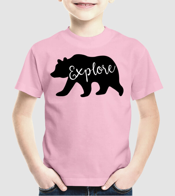 Bear left explore model roz deschis pe tricou