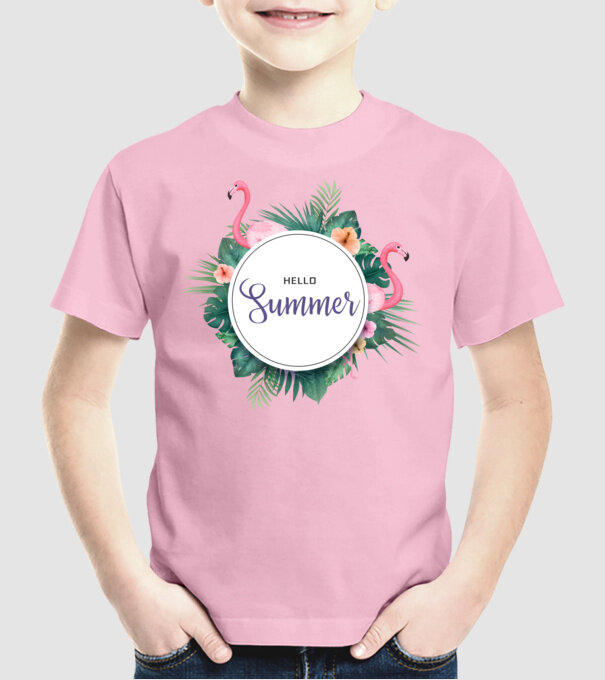 Hello summer model roz deschis pe tricou