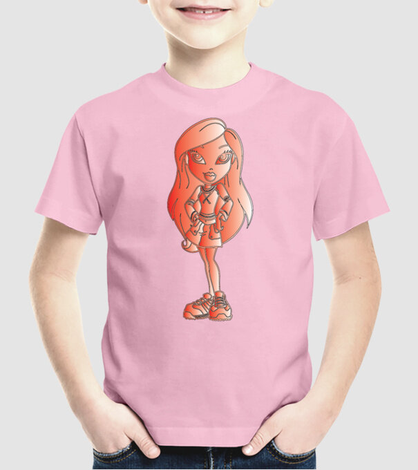 fetiță model roz deschis pe tricou