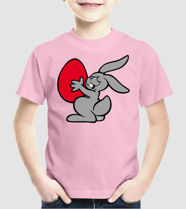 Ou roșu și iepure model roz deschis pe tricou