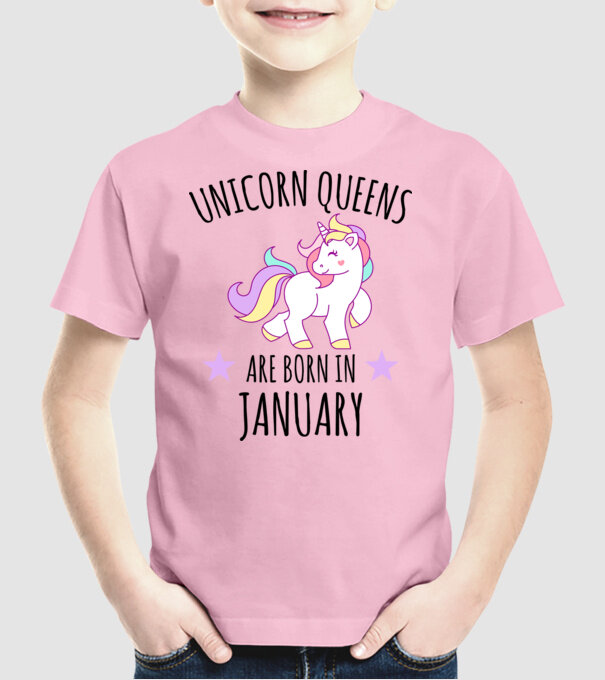 Unicorn queens are born in - January model roz deschis pe tricou