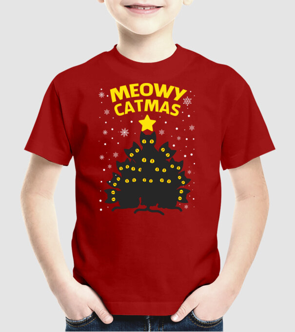 Meowy catmas black model roșu pe tricou