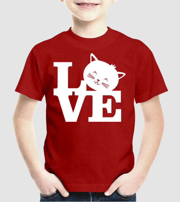Love Pisică model roșu pe tricou