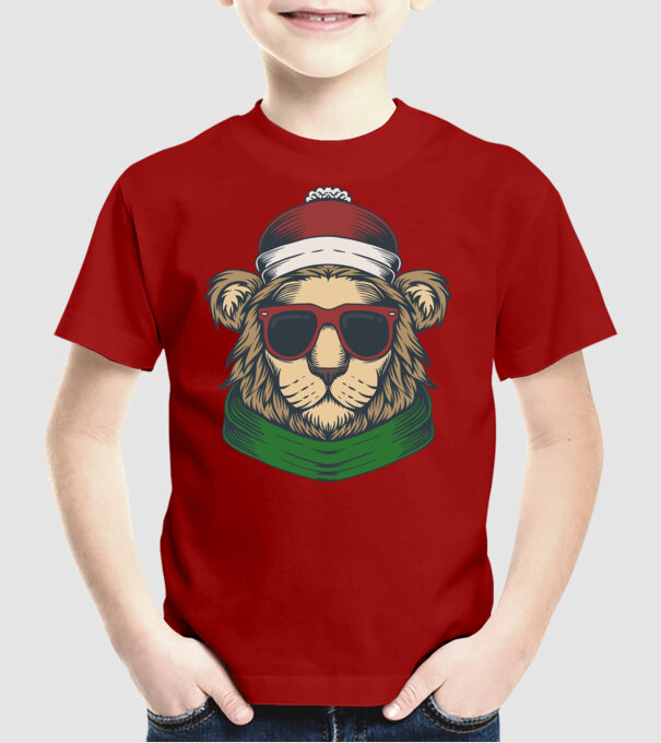 Leu Moș Crăciun model roșu pe tricou