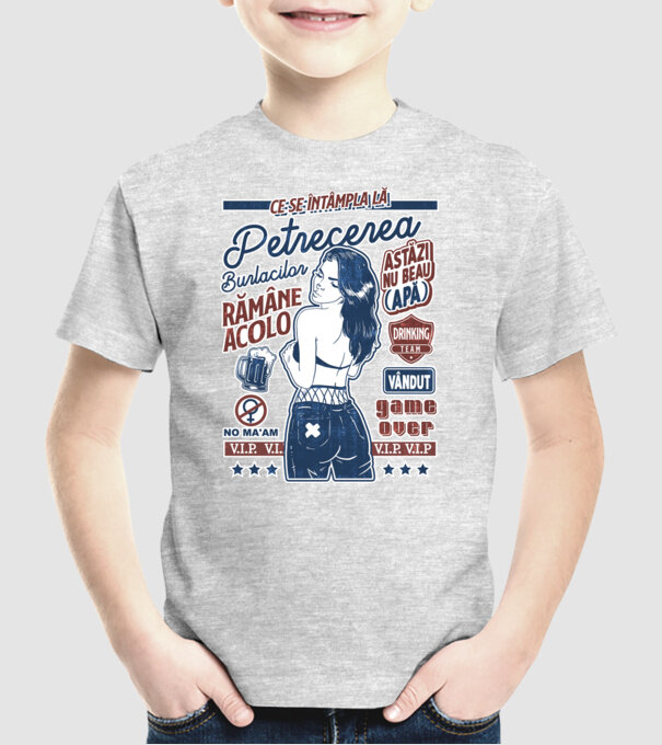 ce se întâmplă la - petrecerea burlacilor - rămâne - acolo - astăzi nu beau apă - vândut model gri pe tricou