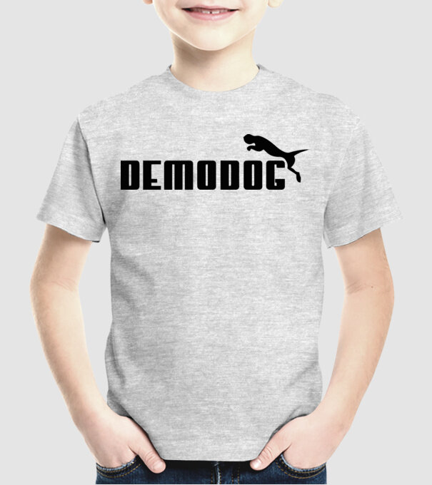 demodog logo black model gri pe tricou