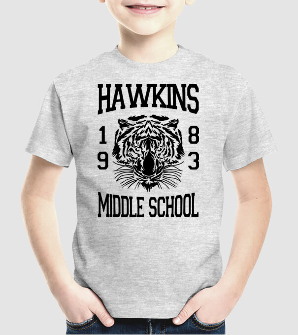 hawkins middle school 83 model gri pe tricou