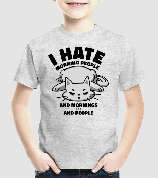 I hate morning people antisocial cat model gri pe tricou