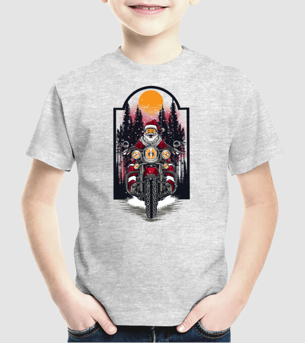 Motor santa model gri pe tricou