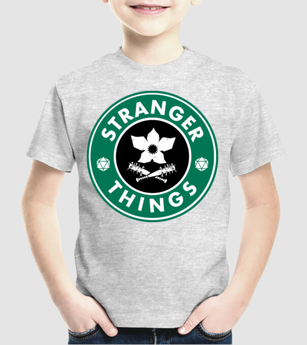 stranger things starbucks model gri pe tricou
