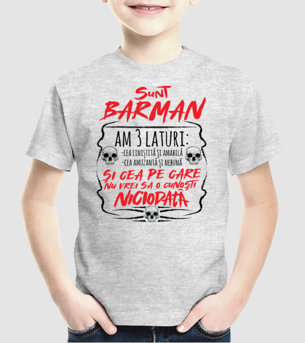 sunt barman am 3 laturi model gri pe tricou