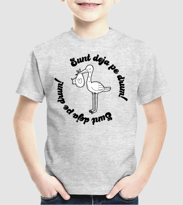 Sunt deja pe drum model gri pe tricou