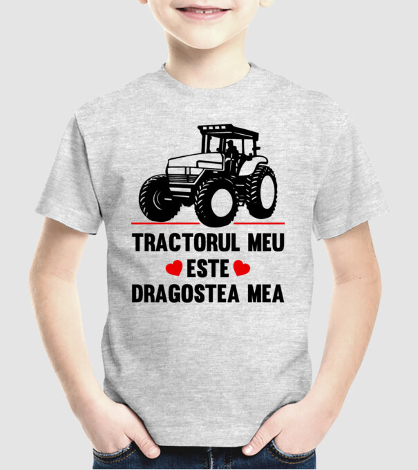 tractorul meu este dragostea mea model gri pe tricou