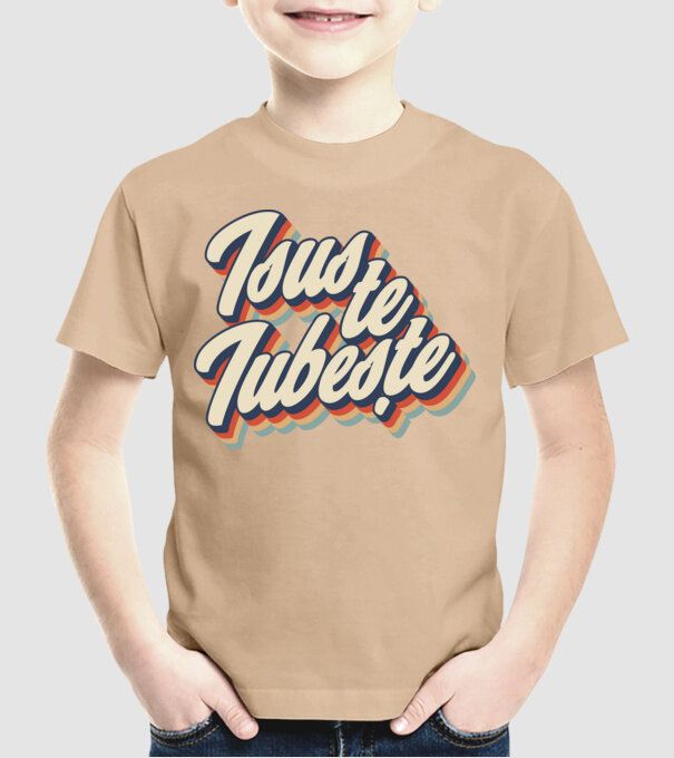 Isus te iubește model nisipiu pe tricou