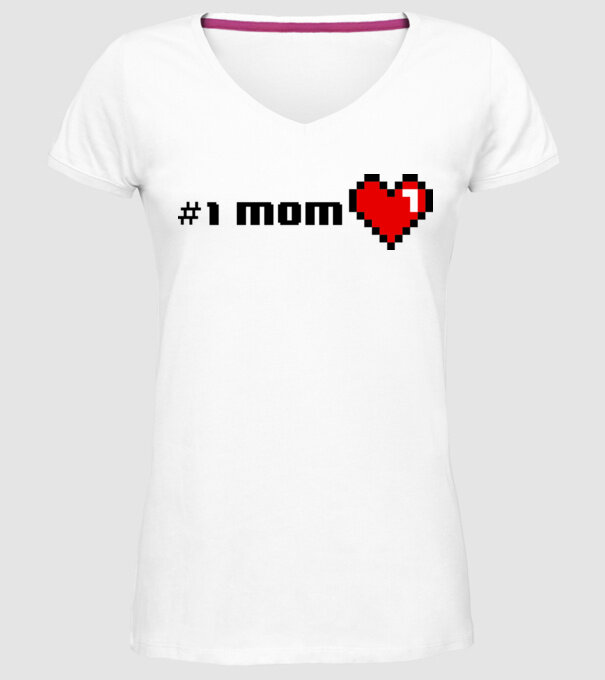 8bit mom number one model alb pe tricou