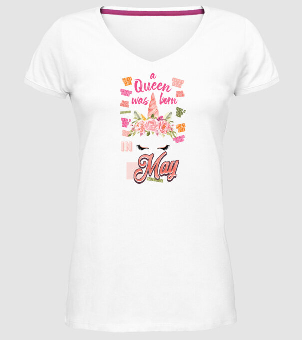 A queen was born in MÁJUS model alb pe tricou