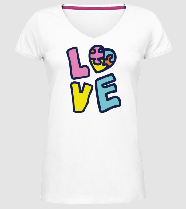 Ziua Mondială a Autismului LOVE model alb pe tricou