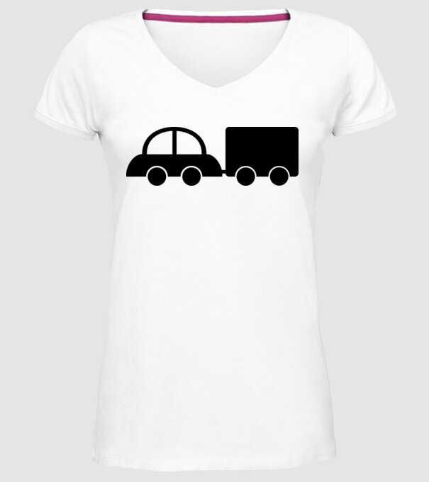 Car with tail model alb pe tricou