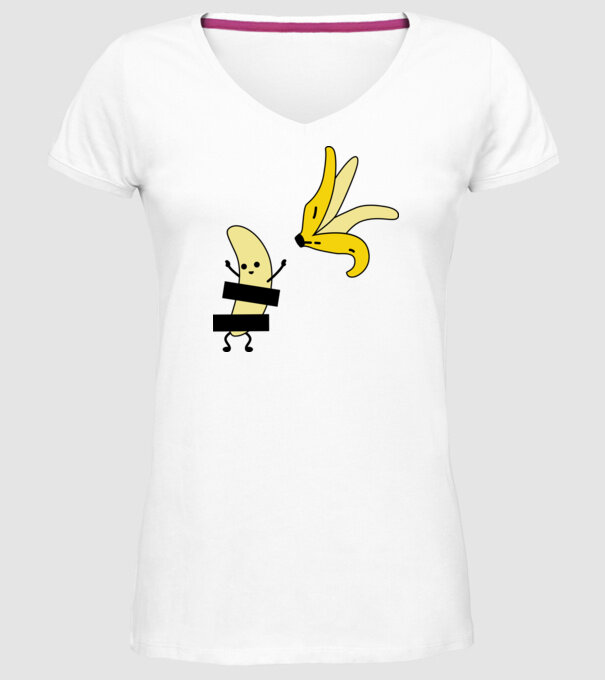 Cuplu Banană fată model alb pe tricou