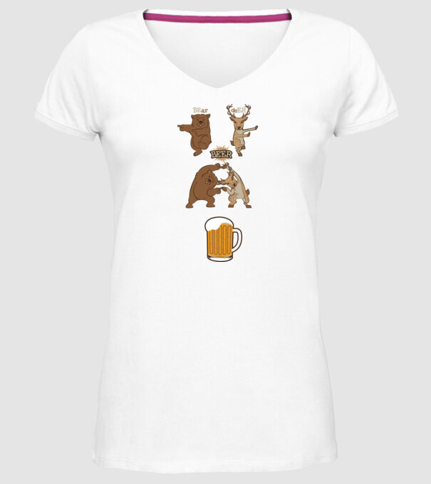 Bear deer beer model alb pe tricou