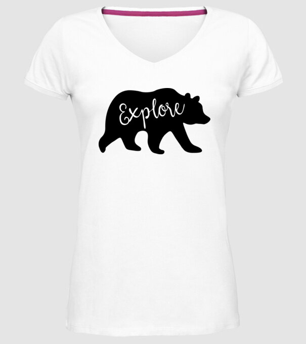 Bear explore model alb pe tricou