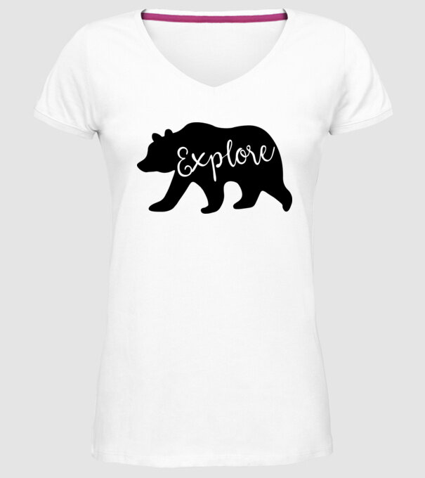 Bear left explore model alb pe tricou