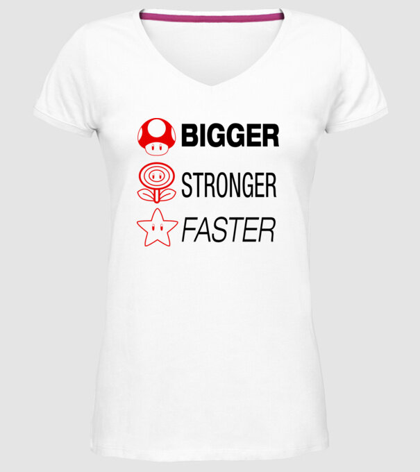 bigger stronger faster model alb pe tricou