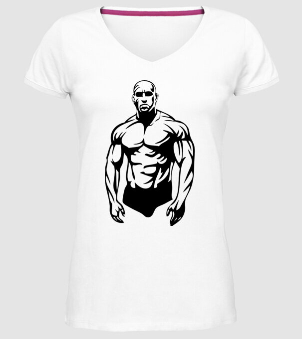 bodybuilding model alb pe tricou