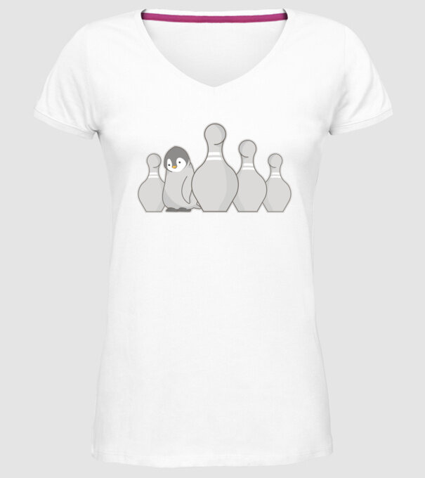Bowling pinguin model alb pe tricou