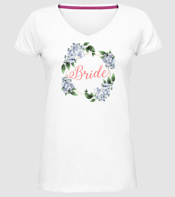 BRIDE blue floral model alb pe tricou